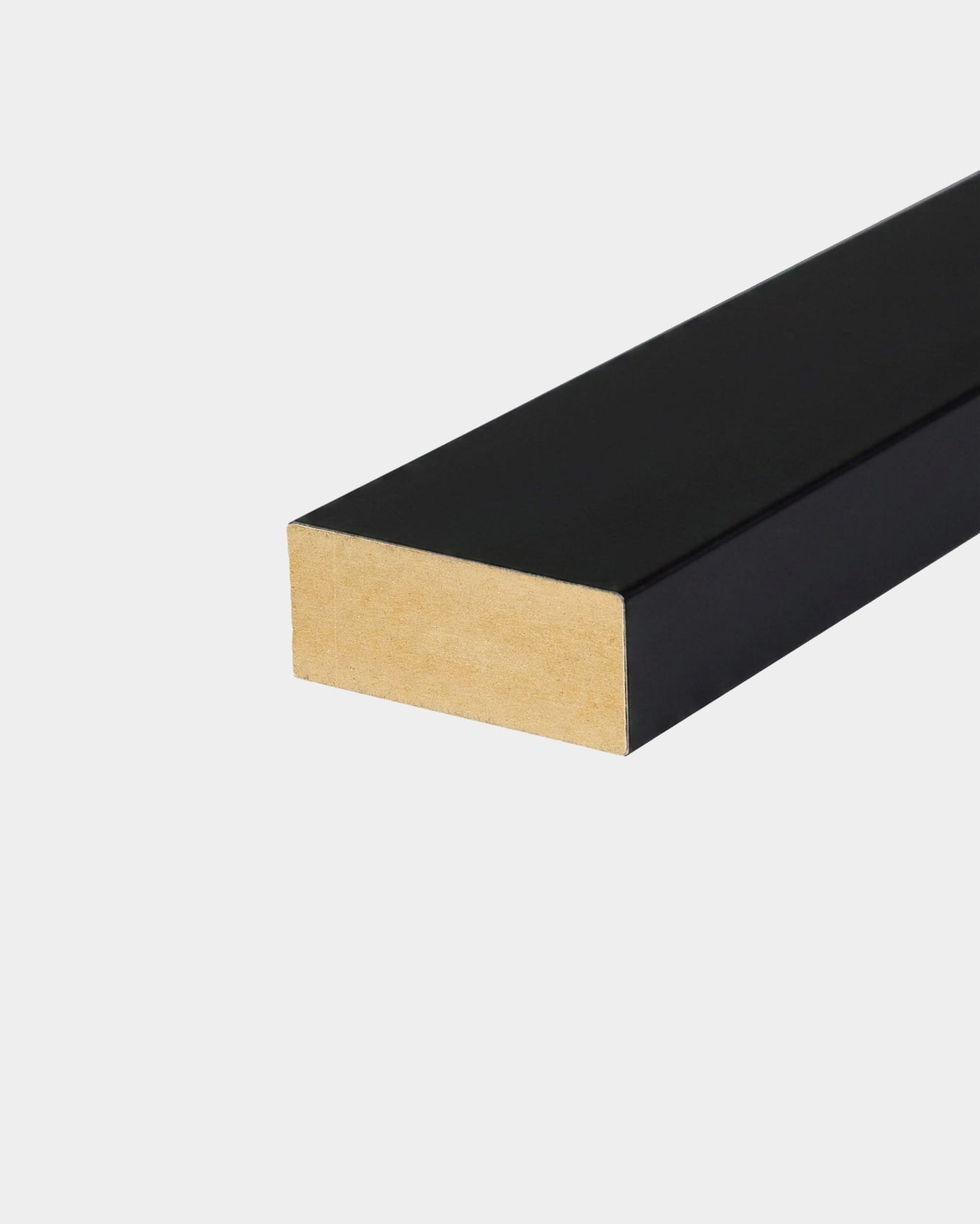WoodUpp End Lamella, Black Wrapped, 240x6.7 cm MDF with black finish on three sides and natural wood end for seamless Akupanel acoustic panel installation.