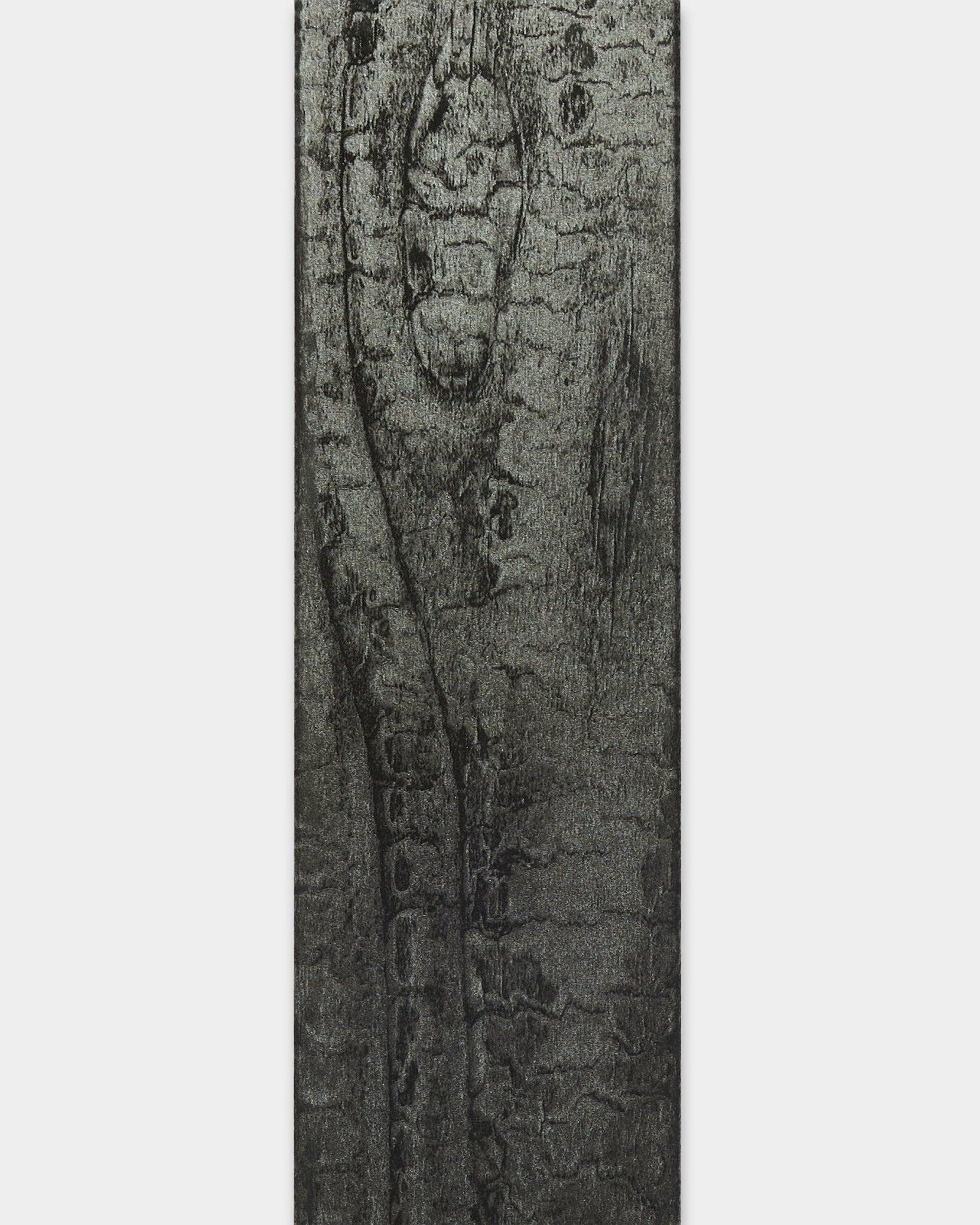 Akupanel lamella slat in charcoal with visible wood grain on a plain grey background