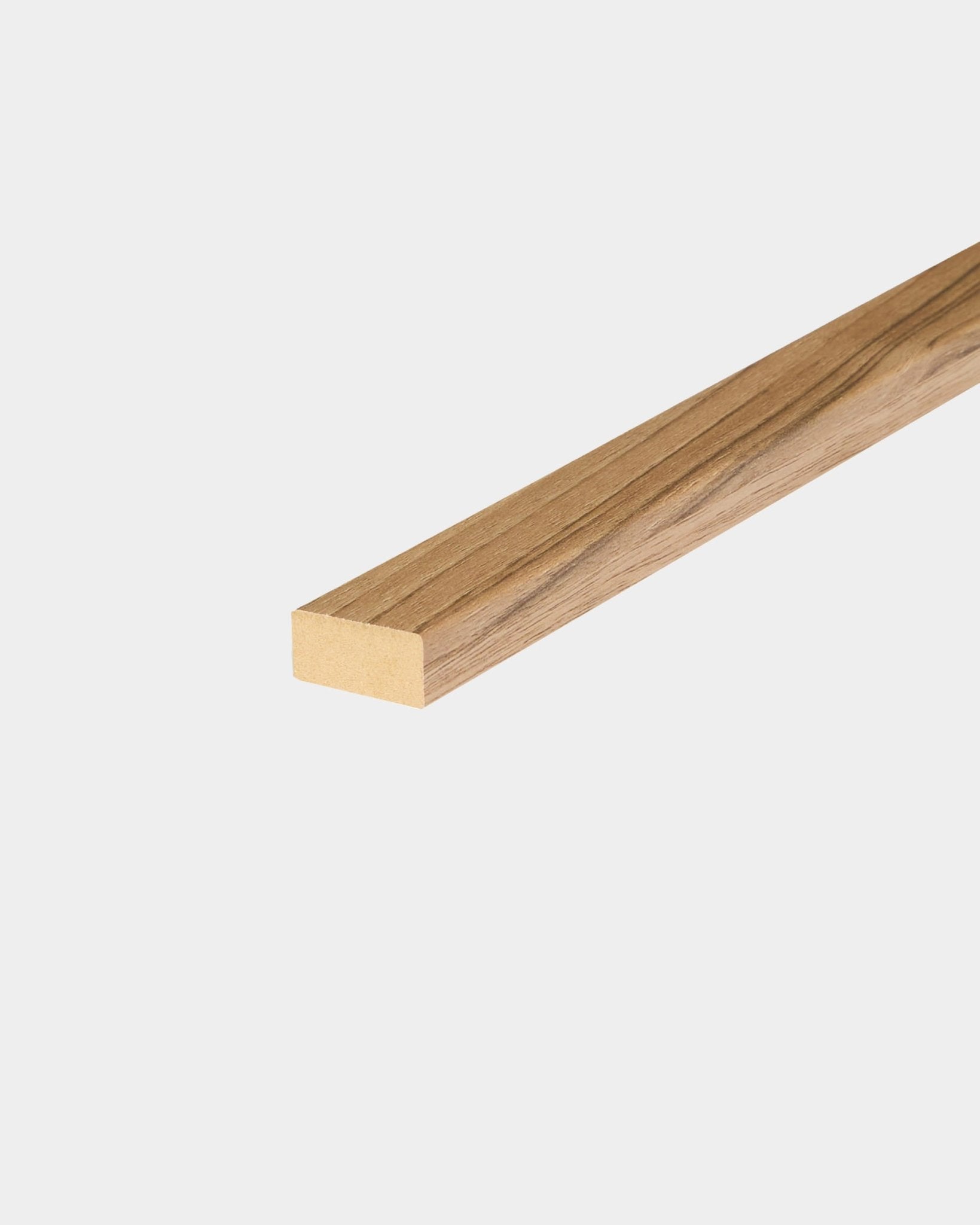 WoodUpp CREATE accessory lamella in English Walnut finish, 240 cm length, shown on plain white background. Designed for edge trimming or slat replacement.