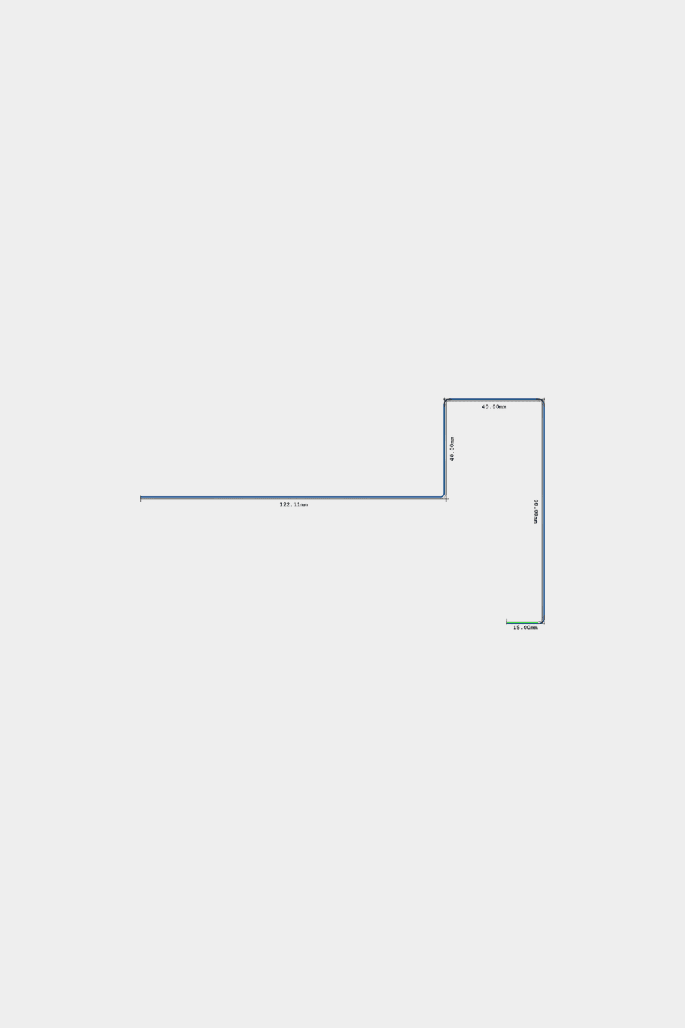 Technical drawing of Aluwood end corner profile with 122.11 mm, 40.00 mm, 90.00 mm and 15.00 mm dimensions.
