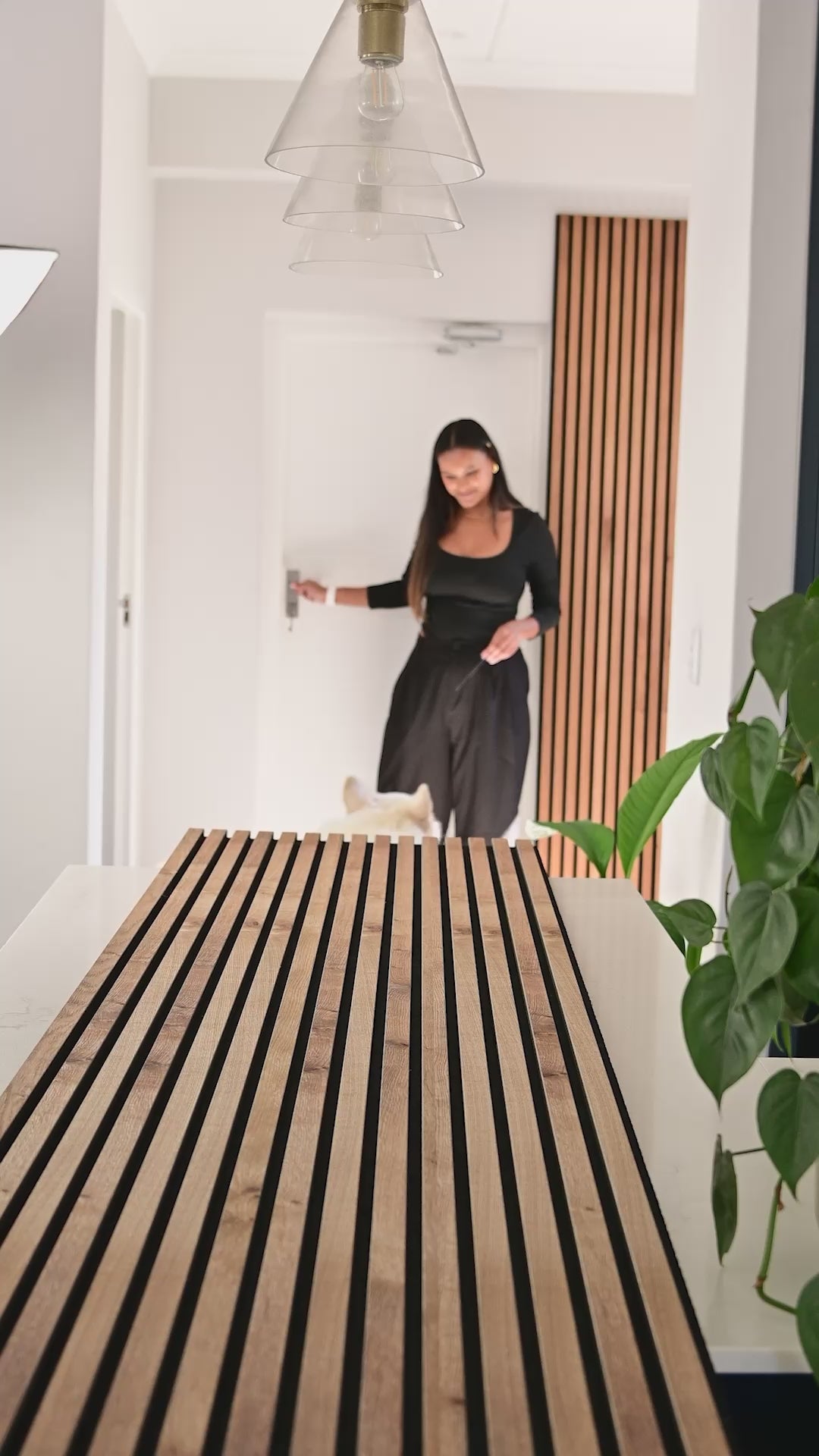 Akupanel | Acoustic Panel / Natural Wood, Rustic Brown Oak, Black Felt, 240 x 60 cm